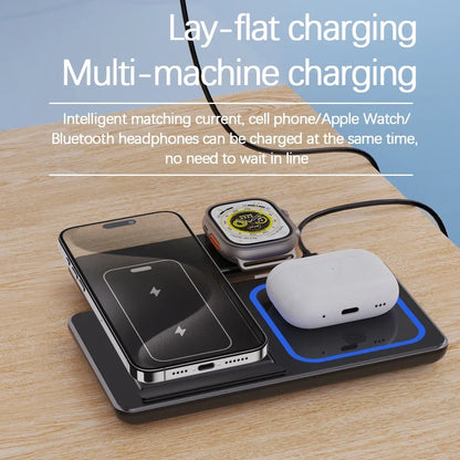 30W 3-in-1 Fast Wireless Charger Stand for iPhone, Apple Watch, AirPods