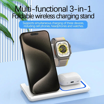 30W 3-in-1 Fast Wireless Charger Stand for iPhone, Apple Watch, AirPods