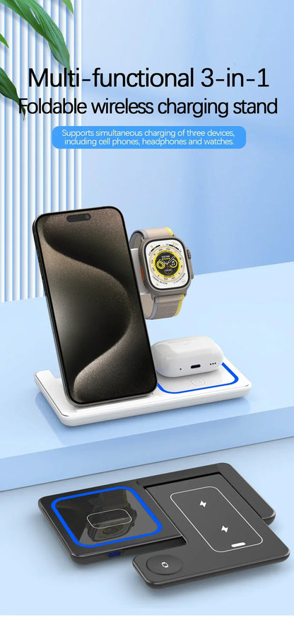 30W 3-in-1 Fast Wireless Charger Stand for iPhone, Apple Watch, AirPods