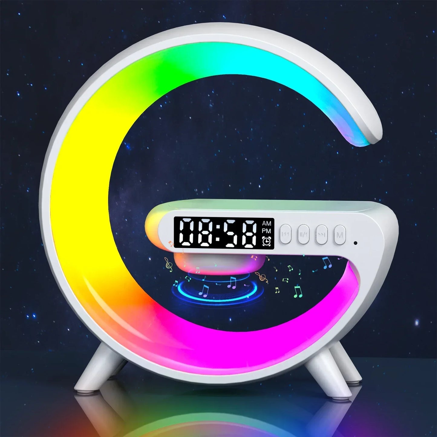 RGB Wireless Charging Stand for iPhone & Android with Alarm Clock & Speaker