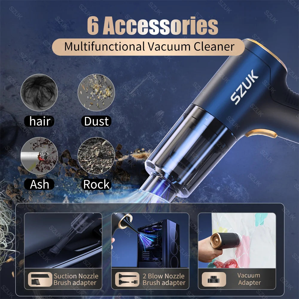 Wireless Mini Car Vacuum – SZUK 98000PA with Strong Suction Power