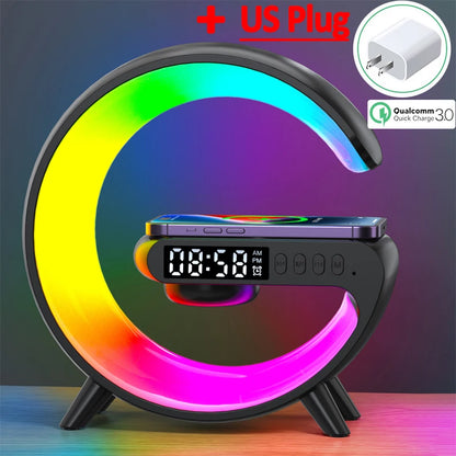 RGB Wireless Charging Stand for iPhone & Android with Alarm Clock & Speaker