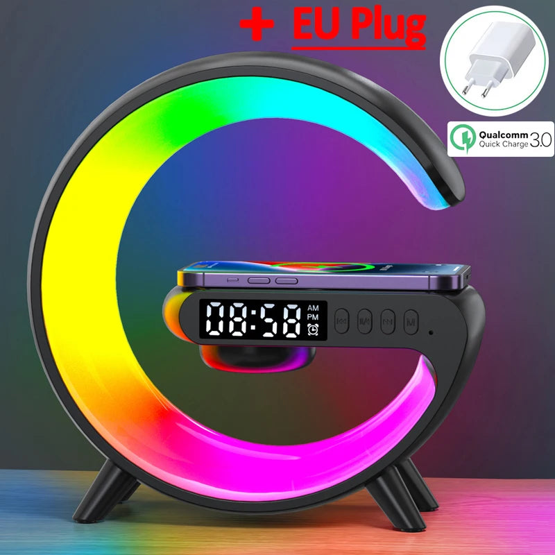 RGB Wireless Charging Stand for iPhone & Android with Alarm Clock & Speaker