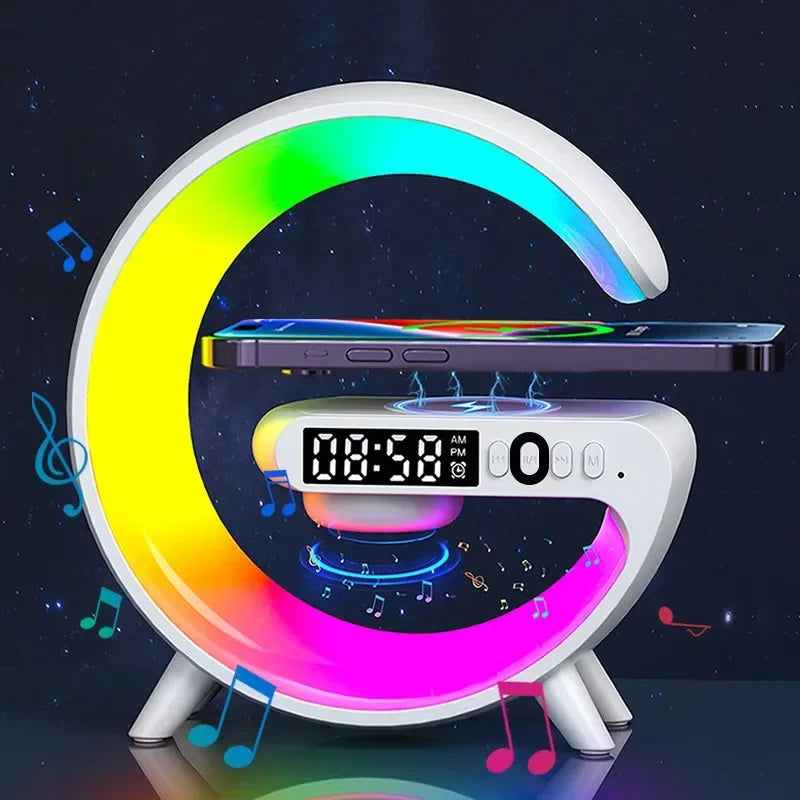 RGB Wireless Charging Stand for iPhone & Android with Alarm Clock & Speaker